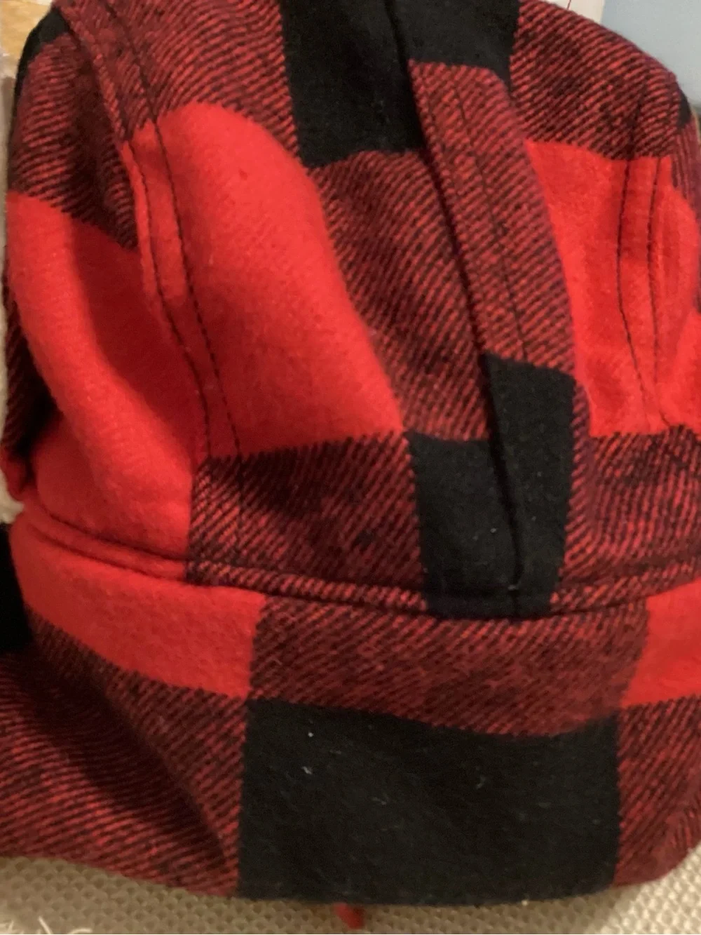 Red & Black Buffalo Plaid Trapper Hat with Cream Sherpa Lining